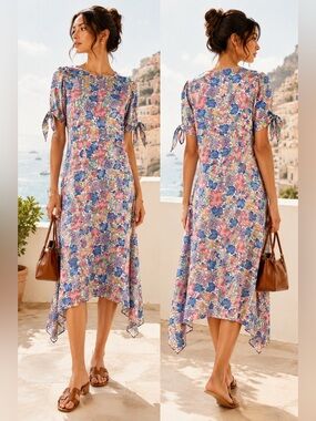 Faithfull the Brand Emilia Jemima Floral & Fruit Midi Nap Dress Romantic Sz M